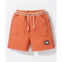 Babyhug Cotton Above Knee Length Shorts Text Patch - Orange