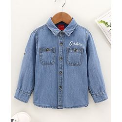 Babyhug Full Sleeves Denim Two Pocket Washed Shirt - Dark Blue