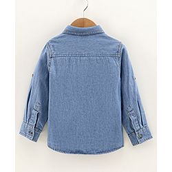 Babyhug Full Sleeves Denim Two Pocket Washed Shirt - Dark Blue