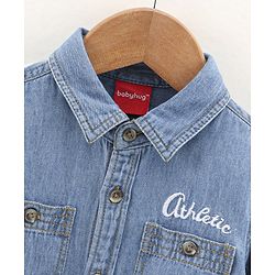 Babyhug Full Sleeves Denim Two Pocket Washed Shirt - Dark Blue