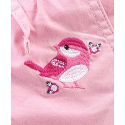 Babyhug Capri Length Cotton Pant With Bird Embroidered - Pink