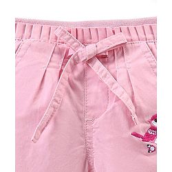 Babyhug Capri Length Cotton Pant With Bird Embroidered - Pink
