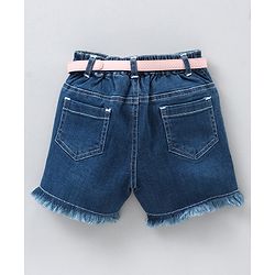 Babyhug Mid Thigh Washed Denim Shorts With Belt - Solid Blue