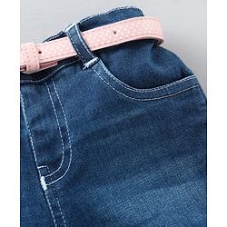 Babyhug Mid Thigh Washed Denim Shorts With Belt - Solid Blue