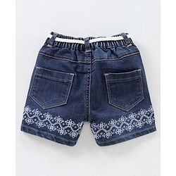 Babyhug Mid Thigh Denim Shorts with Embroidery - Dark Blue