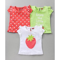 Babyhug Cap Sleeves Tops Strawberry Print Pack of 3 - Multicolour