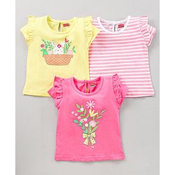 BABYHUG GIRL'S PACK OF 3 HALF SLEEVES TEE WITH GRAPHICS & FRILL DETAILING