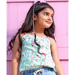 Babyhug Singlet Sleeves Cotton Top Watermelon Print - Mint Green