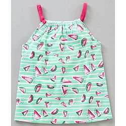 Babyhug Singlet Sleeves Cotton Top Watermelon Print - Mint Green