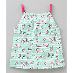 Babyhug Singlet Sleeves Cotton Top Watermelon Print - Mint Green
