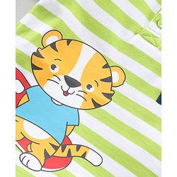 Babyhug Half Sleeves Striped Tee Tiger Print - Green