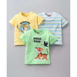 Babyhug Half Sleeves Printed T-Shirts Pack Of 3 - Yellow Green White