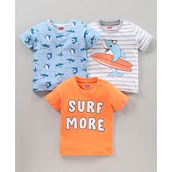 Babyhug Half Sleeves Printed T-Shirts Pack Of 3 - Blue Orange White