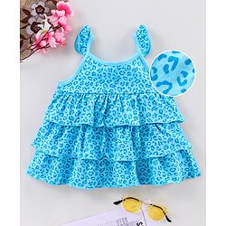 Babyhug Singlet Printed Tee With Frill Detailing - Blue