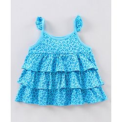 Babyhug Singlet Printed Tee With Frill Detailing - Blue