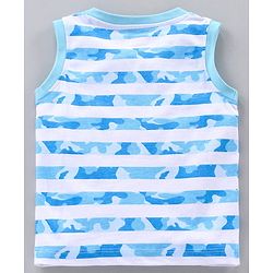 Babyhug Sleeveless Cotton T-Shirt With Sunshine On My Mind Text And Stripe Print - Blue White