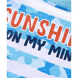 Babyhug Sleeveless Cotton T-Shirt With Sunshine On My Mind Text And Stripe Print - Blue White