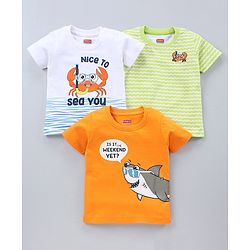 Babyhug Half Sleeves T-Shirts Multi Print Pack of 3 - White Green Orange