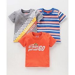 Babyhug Half Sleeves Printed & Striped T-shirts Pack of 3 - Multicolor