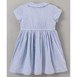 Babyhug 100% Cotton Half Sleeves Frock Floral Embroidery - Blue