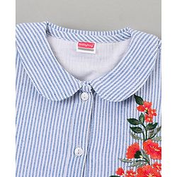 Babyhug 100% Cotton Half Sleeves Frock Floral Embroidery - Blue