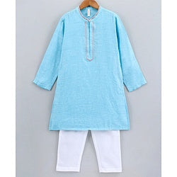 Babyhug Full Sleeves Cotton Kurta Payjama Set - White