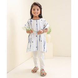 Babyhug Sleeveless Kaftan Top and Leggings Set With Embroidery & Tie & Dye Print- White