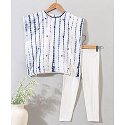 Babyhug Sleeveless Kaftan Top and Leggings Set With Embroidery & Tie & Dye Print- White