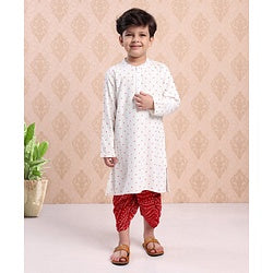 Babyhug Full Sleeves Cotton Printed Kurta and Dhoti Set - Beige