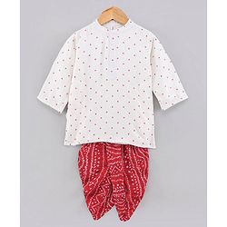 Babyhug Full Sleeves Cotton Printed Kurta and Dhoti Set - Beige