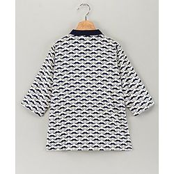 Babyhug Full Sleeves Kurta & Pyjama Moustache Print - White Navy Blue