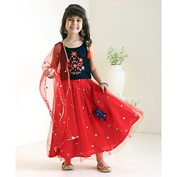 Babyhug Sleeveless Choli & Lehenga with Dupatta - Red