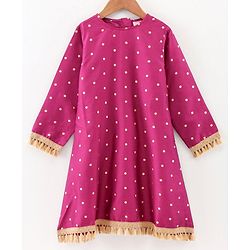 Babyhug 3/4th Sleeves Printed Kurti and Chudidar Set with Embroidered Jacket - Magenta