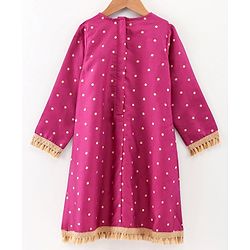 Babyhug 3/4th Sleeves Printed Kurti and Chudidar Set with Embroidered Jacket - Magenta