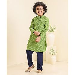 Babyhug Full Sleeves Printed Kurta & Pyjama Set - Green Blue