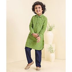 Babyhug Full Sleeves Printed Kurta & Pyjama Set - Green Blue