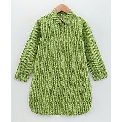 Babyhug Full Sleeves Printed Kurta & Pyjama Set - Green Blue