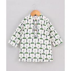 Babyhug Full Sleeves Kurta and Dhoti Pants Set Umbrella Print - White Blue