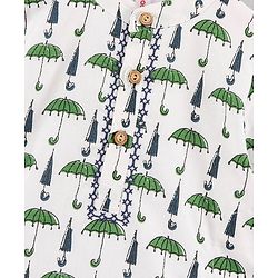Babyhug Full Sleeves Kurta and Dhoti Pants Set Umbrella Print - White Blue