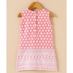 Babyhug Sleeveless Kurti & Palazzo With Dupatta Floral Embroidery - Light Peach White
