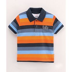 Babyhug Half Sleeves Cotton T-Shirt Stripes Print- Multicolor