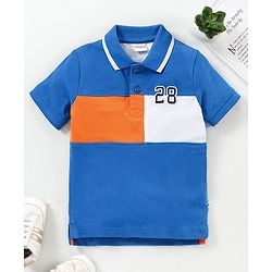 Babyhug Half Sleeves Cotton Color Block T-Shirt- Blue