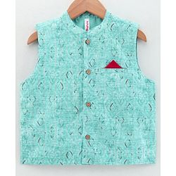 Babyhug Full Sleeves Solid Kurta and Payjama with Printed Waistcoat - Maroon