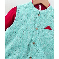 Babyhug Full Sleeves Solid Kurta and Payjama with Printed Waistcoat - Maroon
