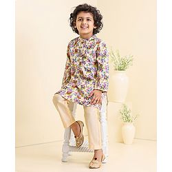 Babyhug Full Sleeves Printed Kurta Pyjama Set - Cream