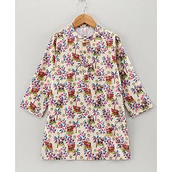 Babyhug Full Sleeves Printed Kurta Pyjama Set - Cream