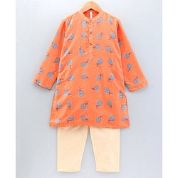 Babyhug Full Sleeves Kurta Payjama Set Floral Print - Orange