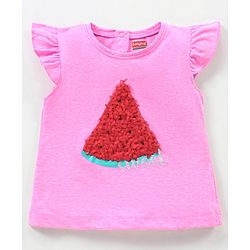 Babyhug Cap Sleeves Cotton Top with 3D Melon Applique - Pink