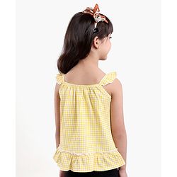 Babyhug Singlet Sleeves Top Checks Print with Sling Bag Applique - Yellow