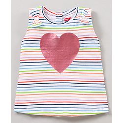 Babyhug Sleeveless Striped Top Heart Print & Bow Applique - Multicolor